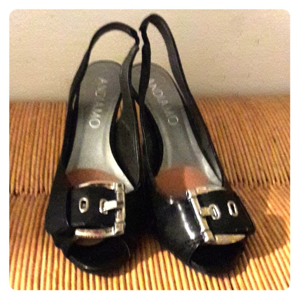 Black and silver wedge heels